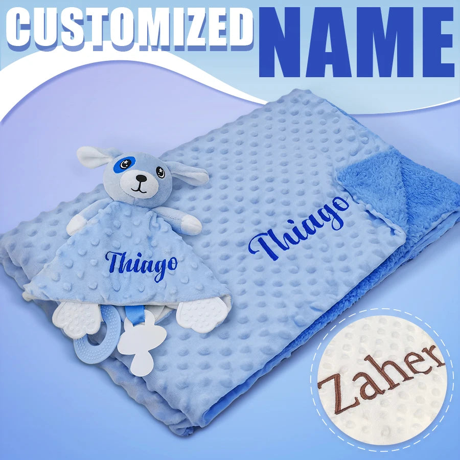 Personalized Baby Blanket Custom Name Soft Minky Dot 2-Piece Blanket Set Baby Shower Gift for Boys Girls