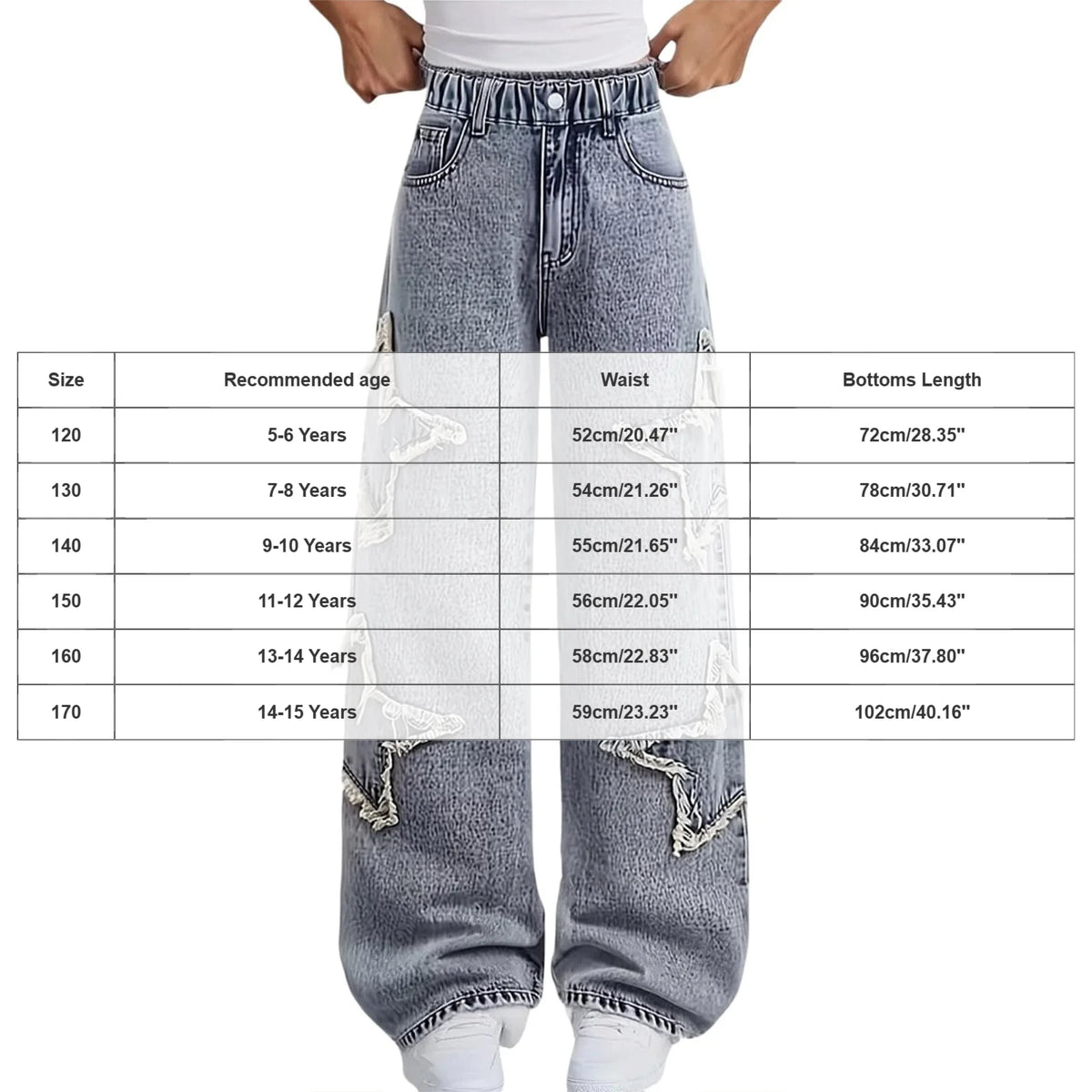 Fashion Teenager Girls Denim Pants Boys Star Raw Edge Patchwork