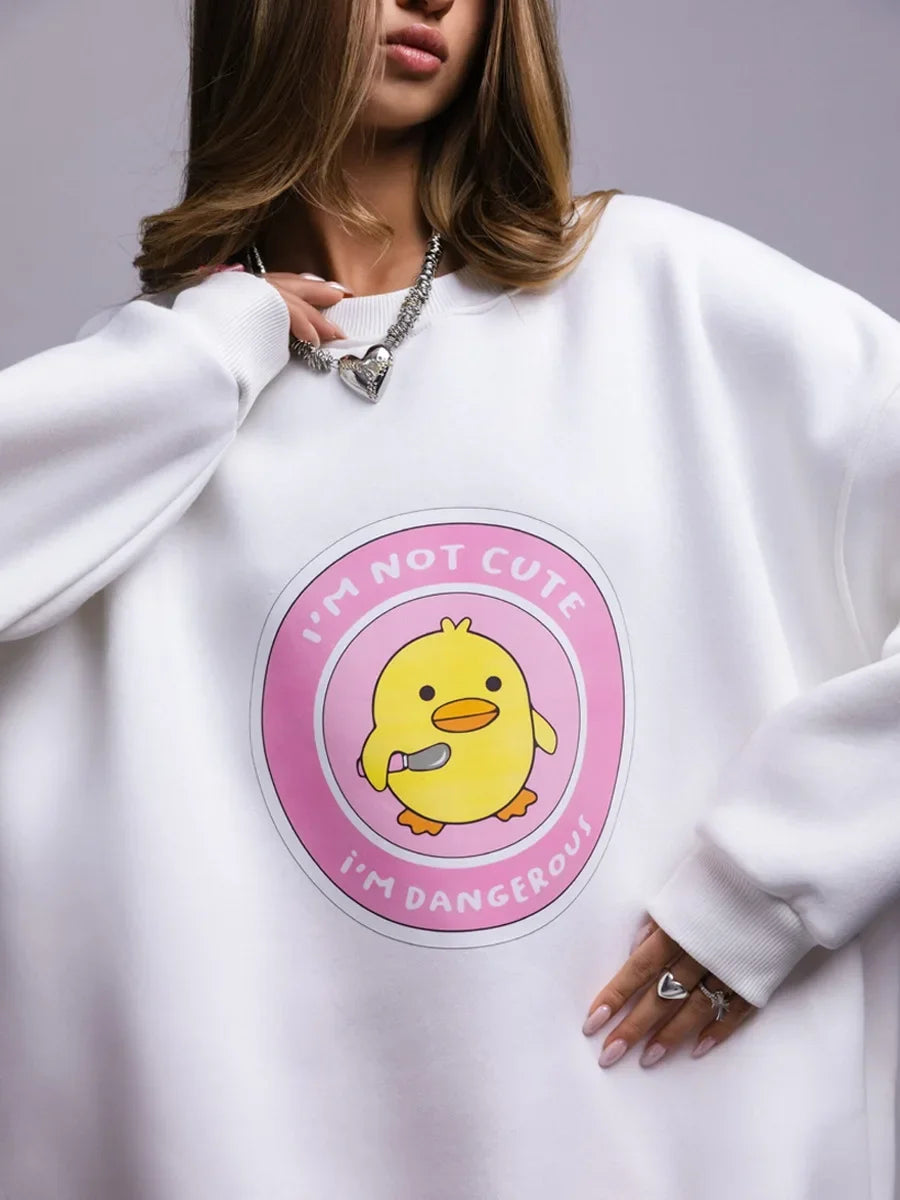 Bornladies Women's Loose Round Neck Sweatshirt Oversized Chic Printing Hoodies Casual Autumn Winter Warm Female Trendy PulloverT