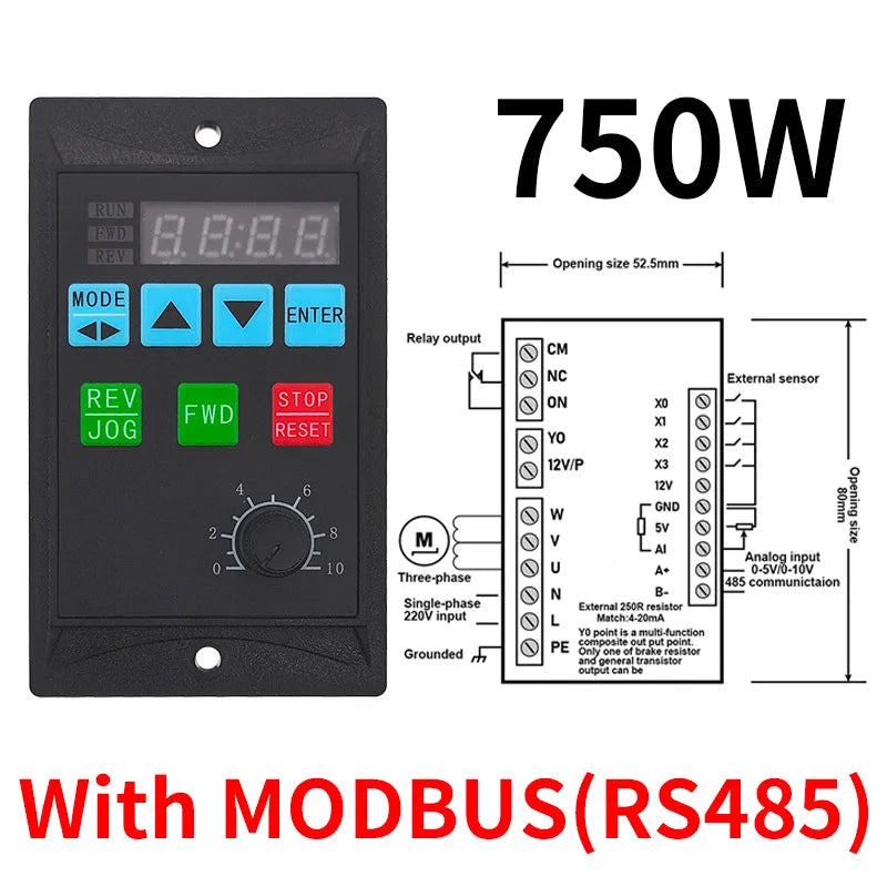 Frequency Converter Electric Inverter 1500W RS485 Add Motor Driver 0.75KW MCU Single Phase Input 220V 3-Phase Output 0.4KW 1.5KW