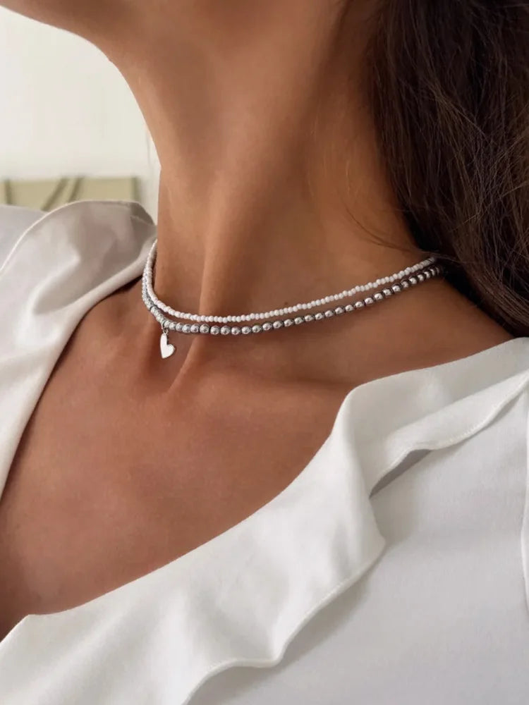 /set Y2K Bead Heart-Shaped Choker Necklaces Chain Jewellery Women