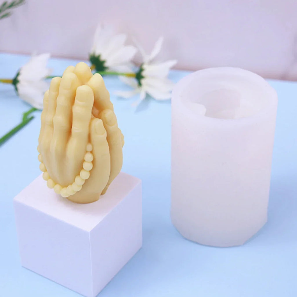 Folded Prayer Gesture Silicone Candle Mold Buddha Beads Hand Plaster Soap Resin Mould DIY Chocolate Cake Making Home Decor Gift