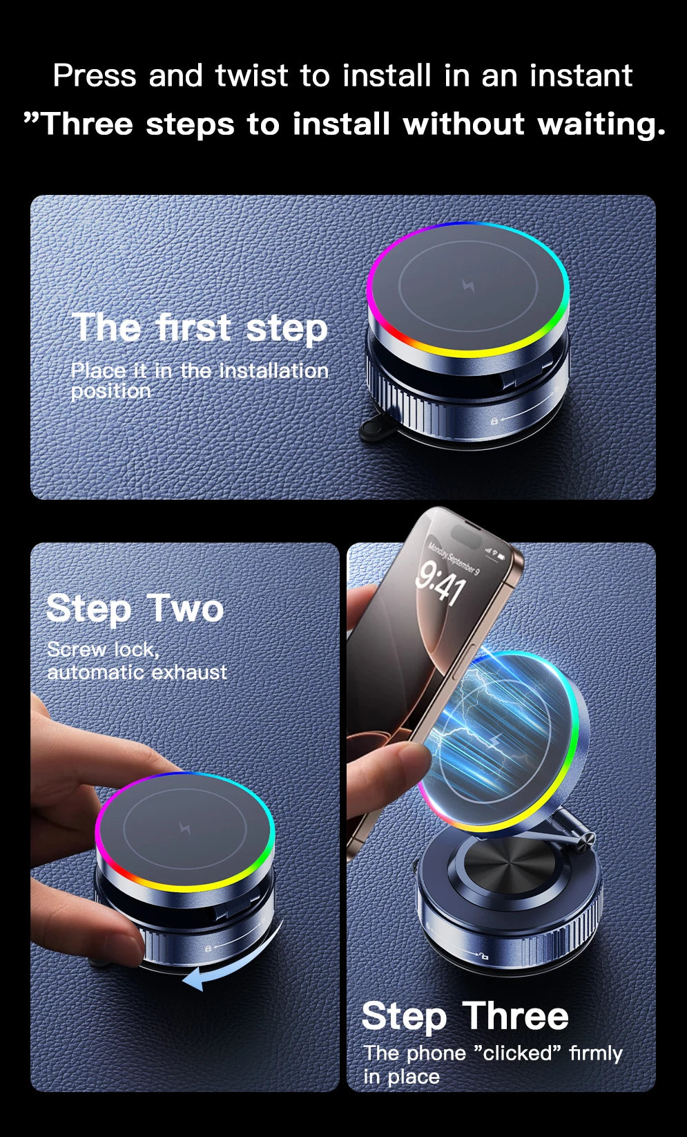 15W Car Magnetic Wireless Charger Vacuum Bracket Phone Holder for Magsafe iPhone 17~12 Pro Max Fast Charging Suction Cup Station