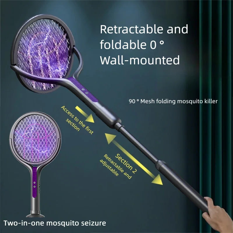 Rotating Head Electric Fly Swatter USB Rechargeable Mosquito Killer Multi Functional Electronic Flyswatter Trap Lamp for Flies