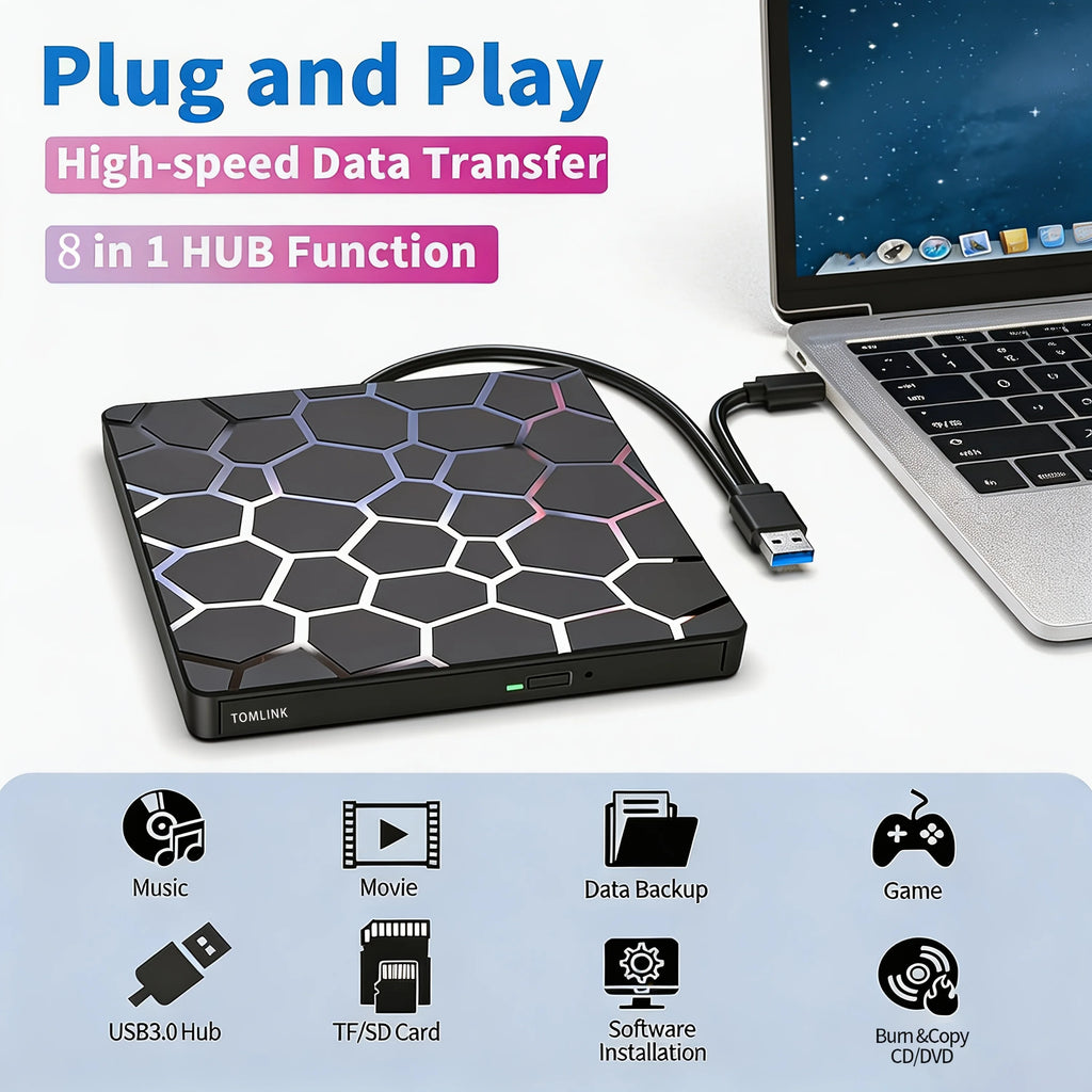 8‑in‑1 External Cd/dvd Drive Features USB 3.0 &amp; Type‑c