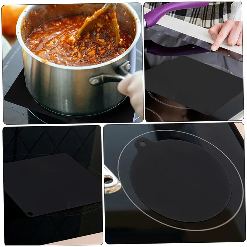 5PCS Induction Cooktop Black Protector Set Heat Resistant Electromagnetic Stove Protection Rectangular Round Mat For Kitchen Pot