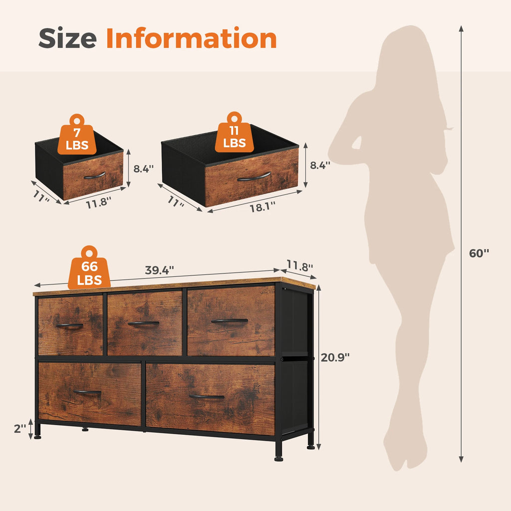 MCQ 5 Drawer Dresser for Bedroom Closet Chest Organizer