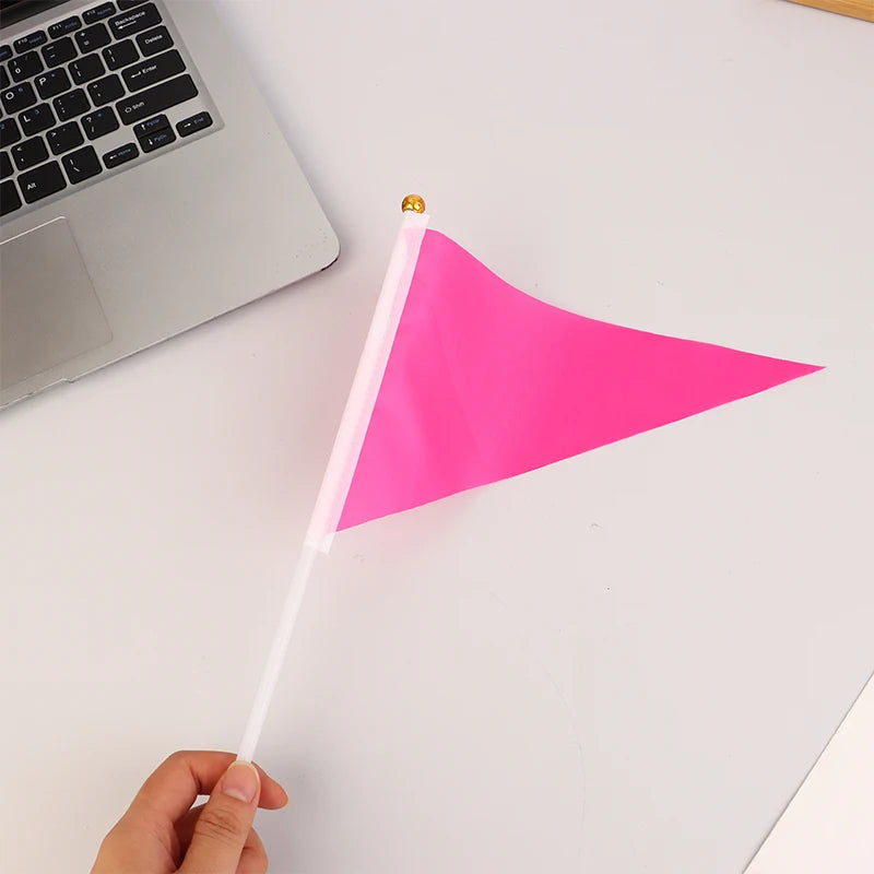 10Pcs Colorful Triangular Flags With 10 Plastic Flagpoles Hand-Held Small Colorful Flags For Marking Garden Lawn Yard Supplies