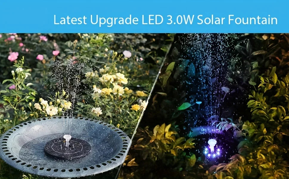 3W/3.5W solar fountain with LED lights, creative DIY fish pond decoration, suitable for garden bird bath, pond, swimming pool