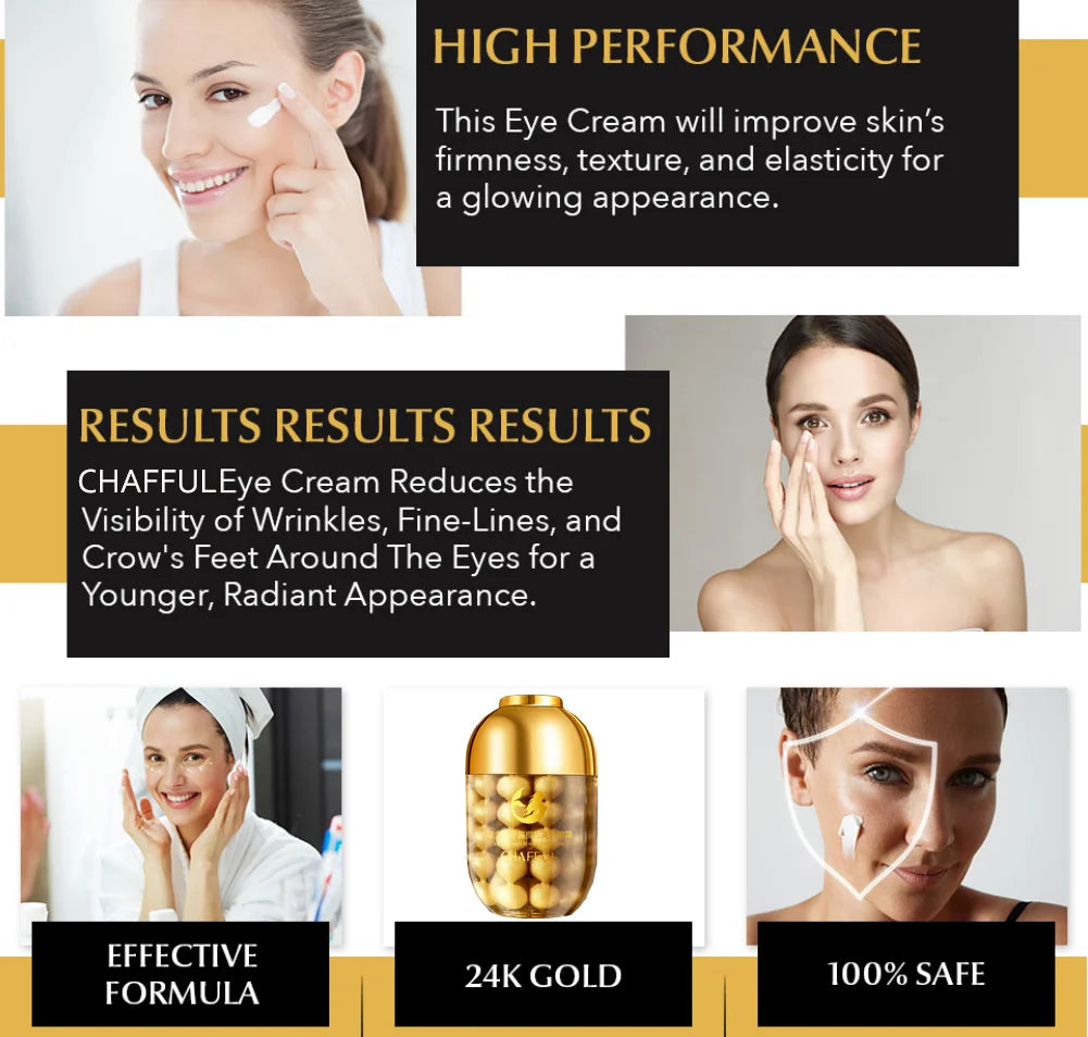 24k Black Gold Caviar Eye Cream Anti Dark Circles Eye Bags Firming Anti Aging  Moisturizing Eyes Skin Care For All Skin Types
