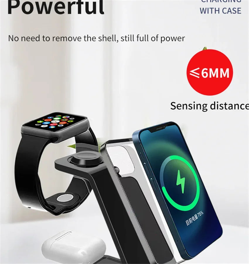 3 in 1 Wireless Charger Stand Fast Charging Dock Station for iPhone 15 14 13 12 11 X 8 Apple Watch 8 7 6 iWatch Airpods Pro