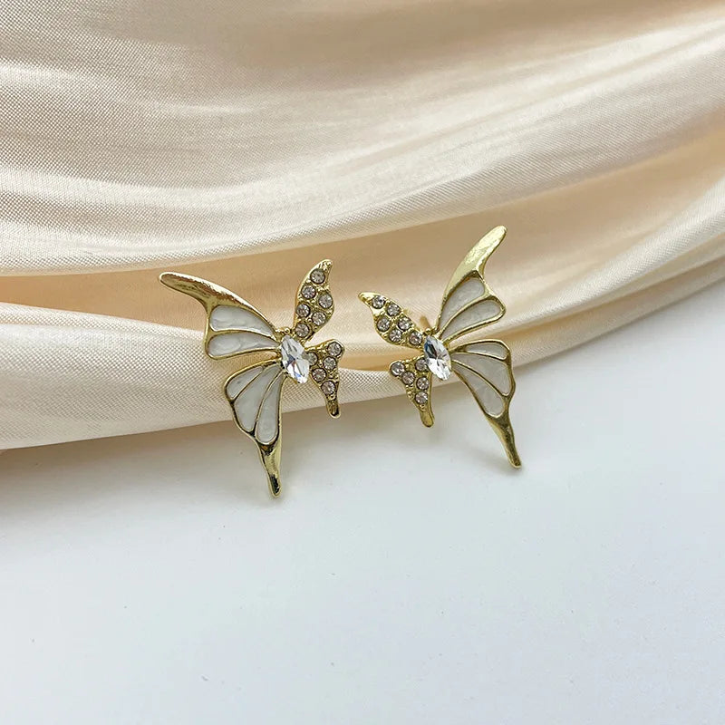 Fashion Cute Butterfly Stud Earrings for Women White Enamel Oil