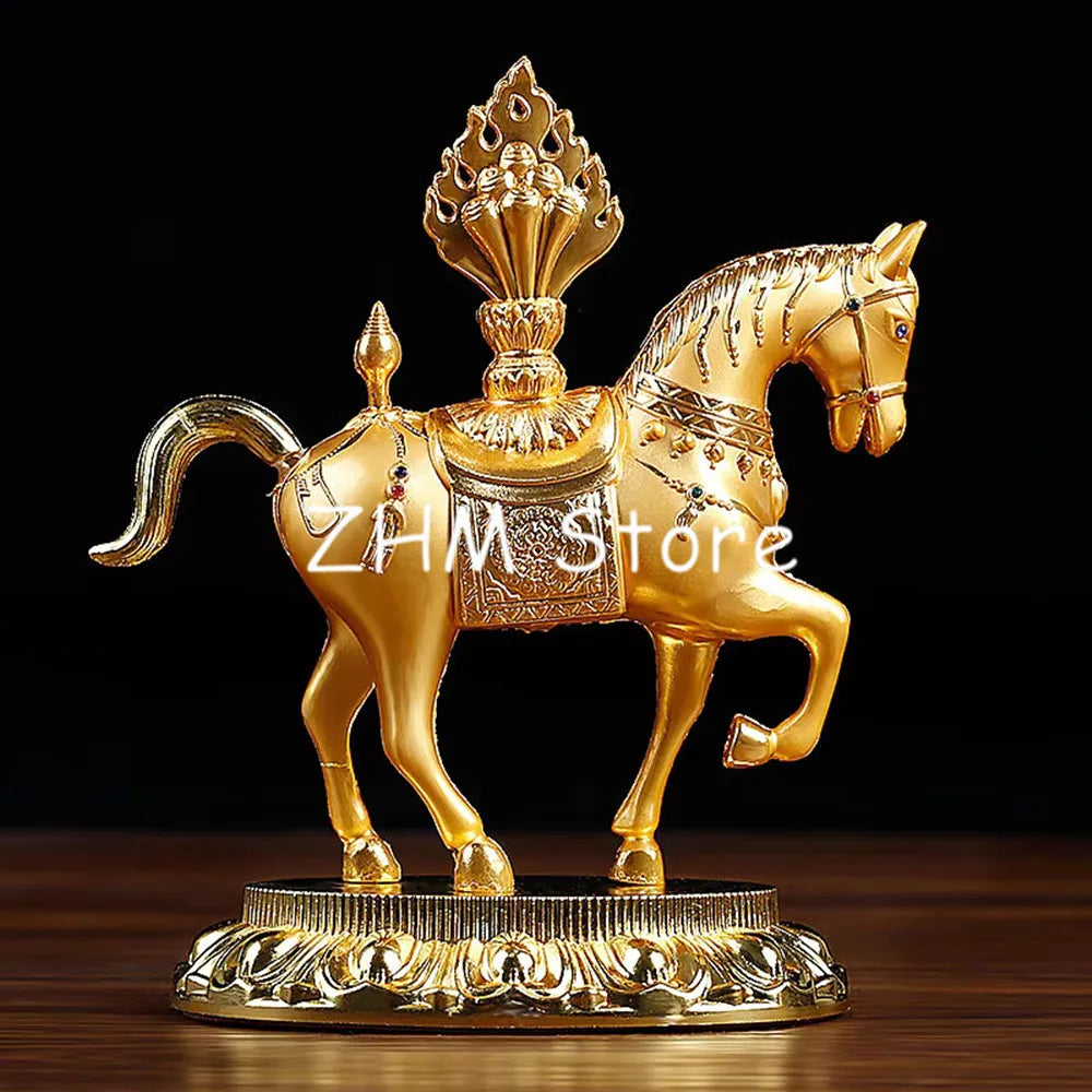 13.3*11.5cm Tantric Supply Esoteric Buddhist Alloy Metal Gold Plating Treasured Horse Home/Car Putting Decoration Crafts