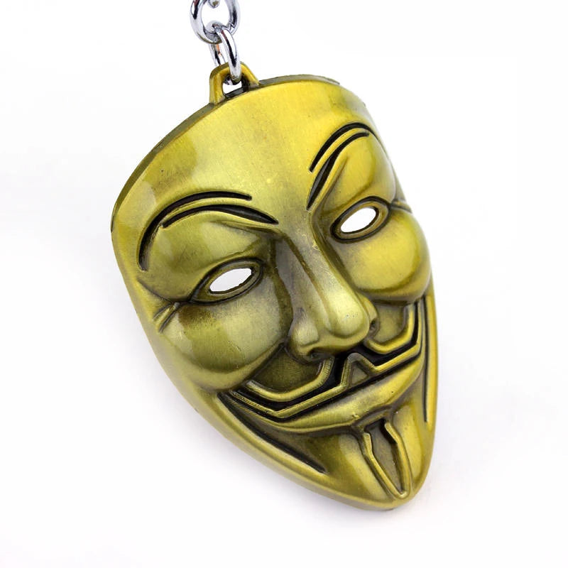 Moive Jewelry V for Vendetta Anonymous Mask Hip Hop Pendant Hacker Mask Alloy Necklace Fashion Llavero 4 Colors