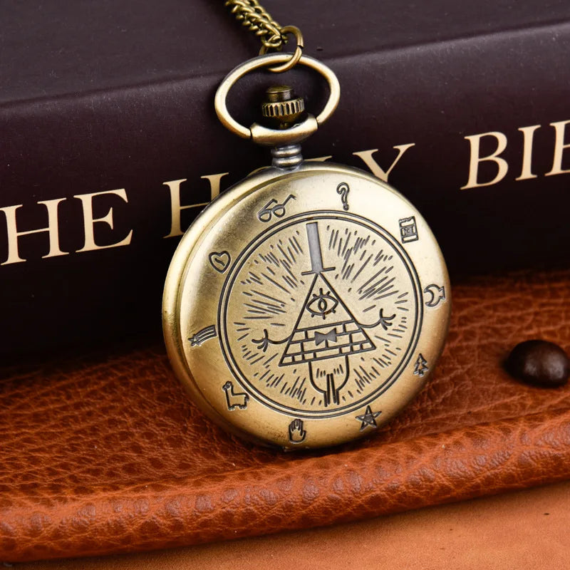 Bronze Vintage Bill Cipher Quartz Pocket Watch Analog Pendant