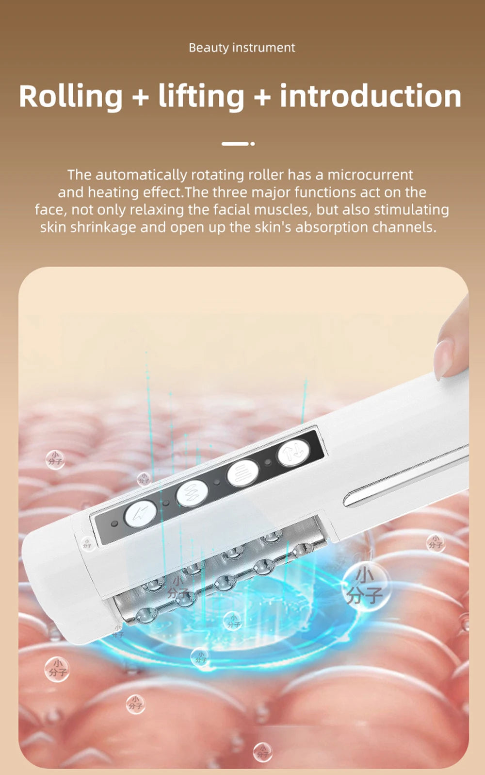 New Arrival 3D Electric 360 Rotation Roller Face Lifting Machine Heating Roller EMS Facial Vibrator Body Massager Skin Care Tool