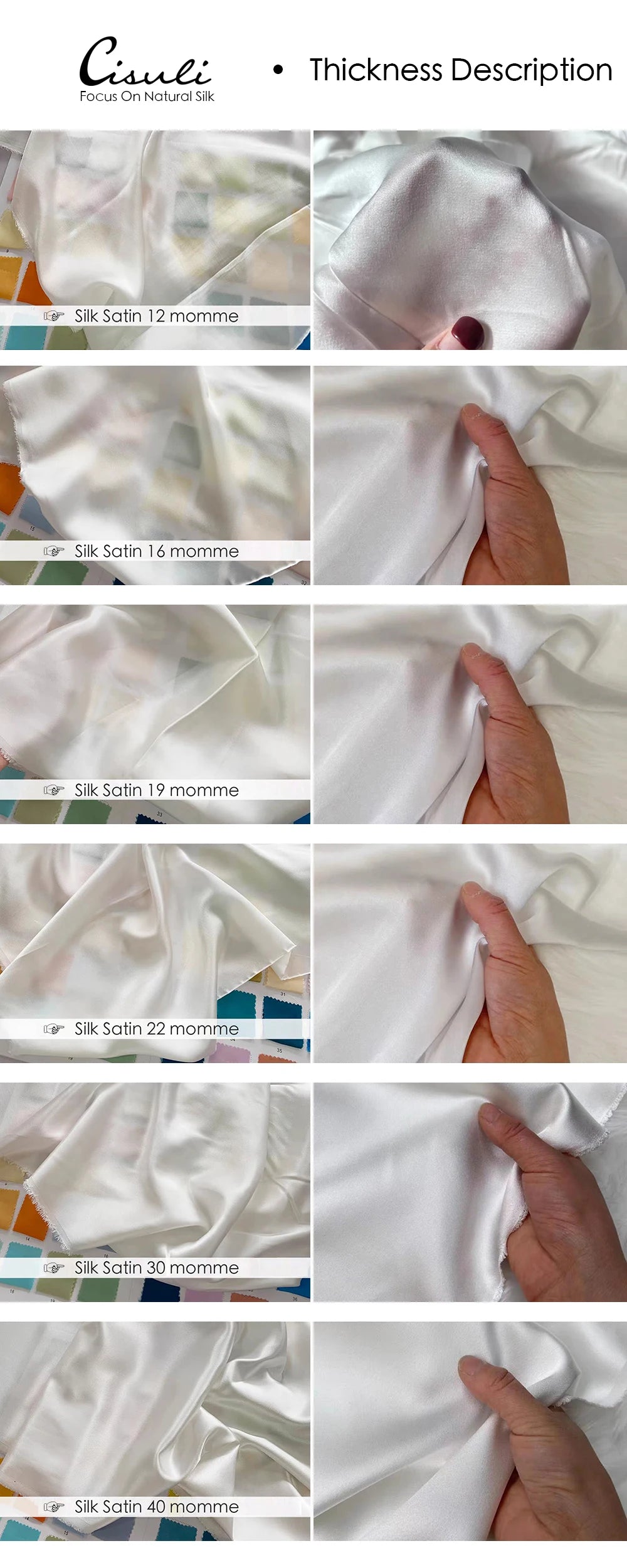 CISULI Pure Silk Stretch Satin Fabric,16momme,Width 140cm,Silk Lycra,Shirt and Dress Cloth Material