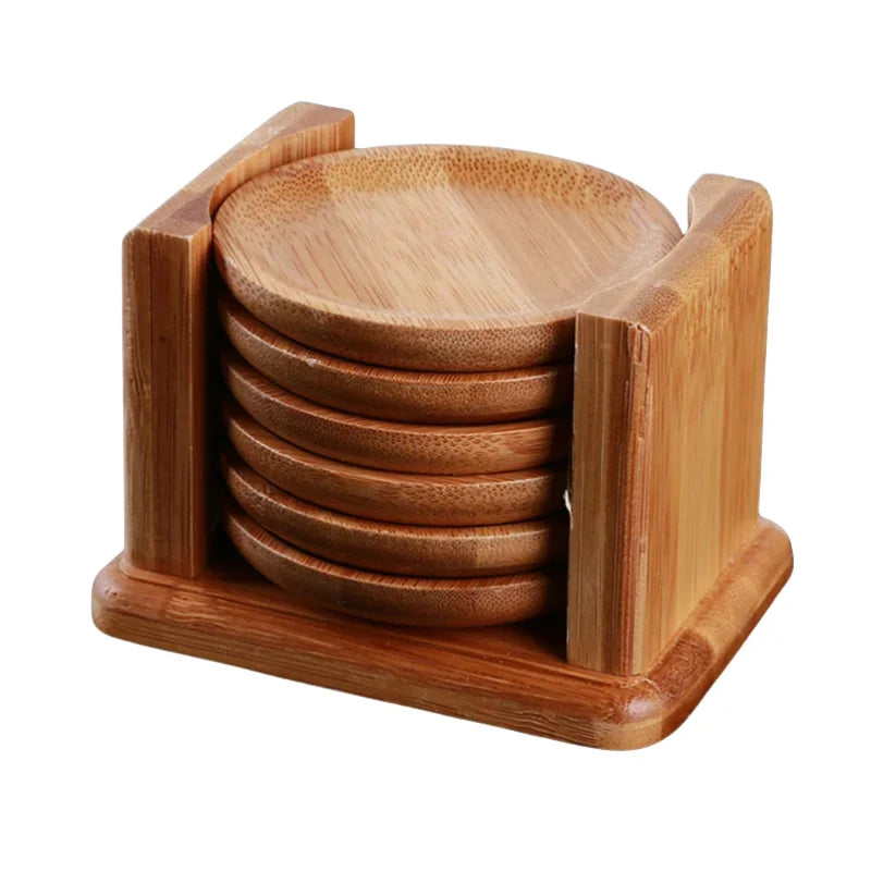 6PCS Round Shape Bamboo Coaster Cup Rest   for Glass Cups Tea Cup Coffe Mug Bottle Water Holder Natural Home Decor
