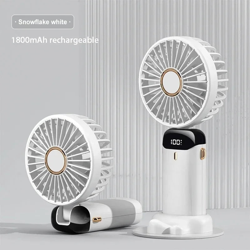 Portable Neck Fan with LED Display & Phone Stand – 1800mAh Rechargeable