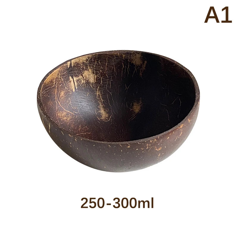 Kitchen Natural Coconut Bowl Set Wooden Salad Ramen Wood Spoon Coco Smoothie Tableware