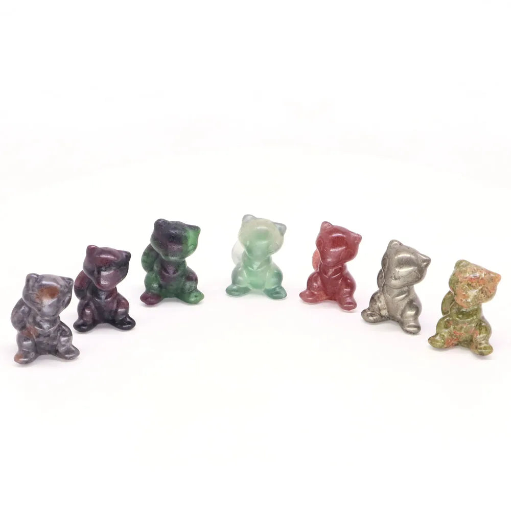 30mm Cartoon Alien Cat Statue Natural Healing Crystals Stone Carving Cute Animal Figurine Crafts Home Decor Ornament Kids Gifts