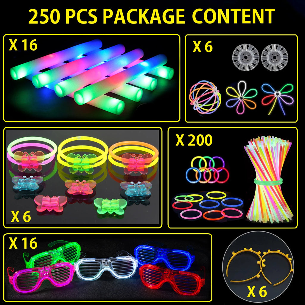 Glow in the Dark Party Supplies Foam Glow Sticks LED Glasses Neon