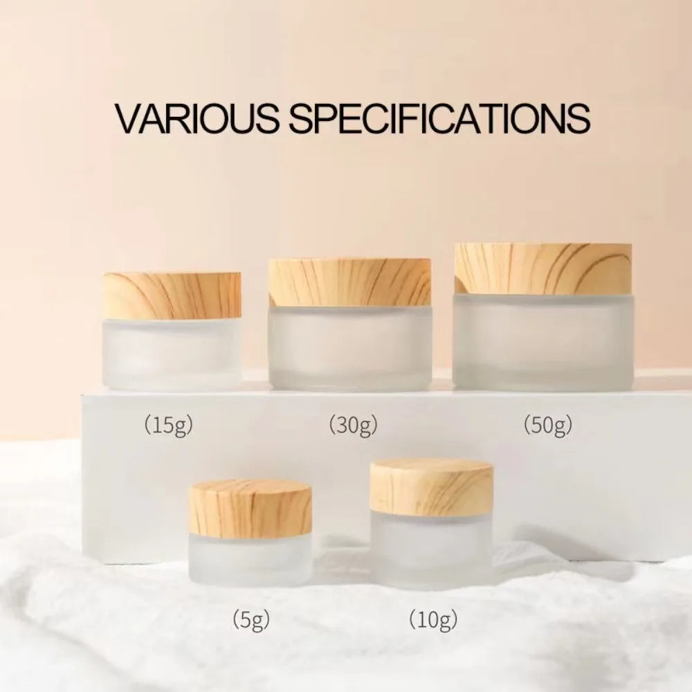 Durable Wood Grain Lid Frosted Glass Cream Jar Screw Cap Cosmetic Container Jar Cream Bottle Round Scrub Sub-bottling Skin Care