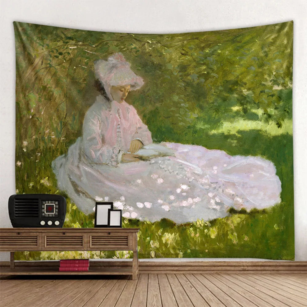 French Monet oil painting tapestry home landscape painting art wall hanging room decoration yoga mat sofa blanket bed sheet