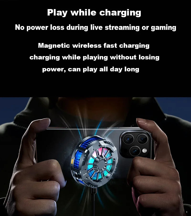 Coooler Fan Magnetic Wireless Charger Phone Back Clip Radiator RGB Light For Magsafe iPhone 16 15 14 13 12 Pro Max Fast Charging
