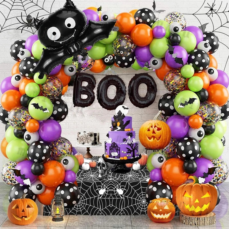 Halloween Bat Balloon Garland Arch Kit Black Orange Ballon 3D Bat Spider Sticker Eye Pumpkin Halloween Party Decoration Supplies