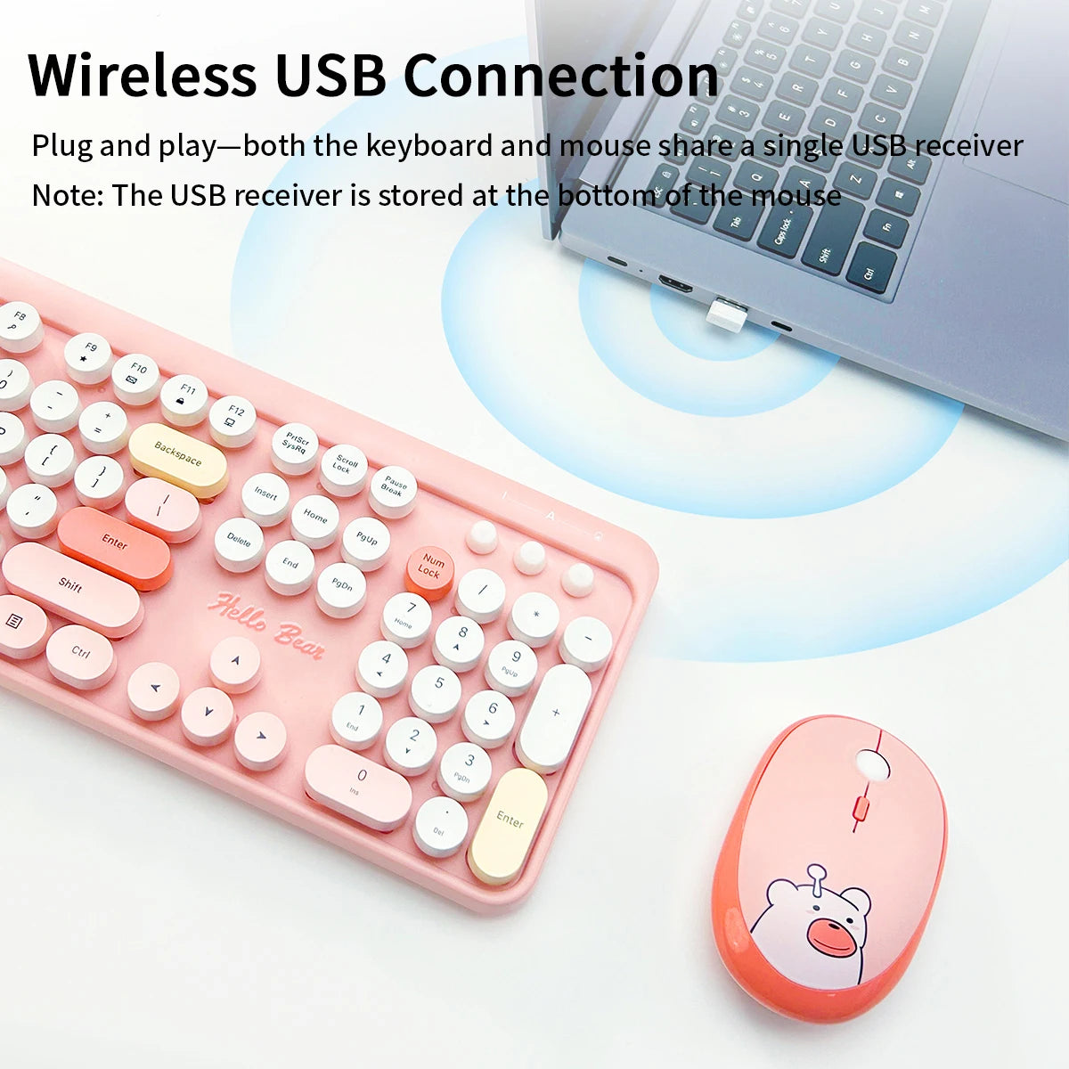GEEZER Cute Bear Wireless Keyboard Mouse Combo