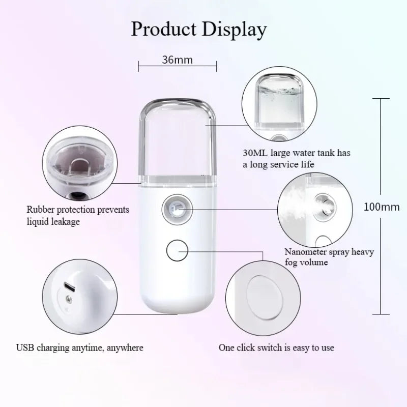 Mist Sprayer Facial Mini Portable Rechargeable Handy Face Humidifier Facial Sprayer Skin Care Machine For Face Hydrating