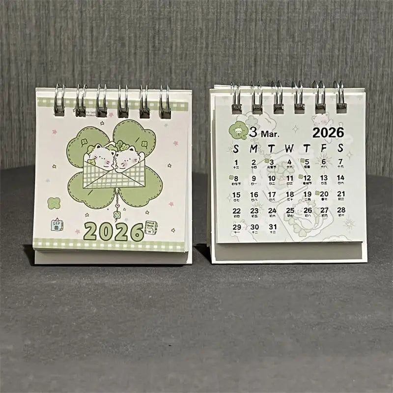 Lucky Cat Themed 2026 Mini Desktop Calendar Ins Style Decoration For Students Office Desk Organizer Cute Schedule Planner