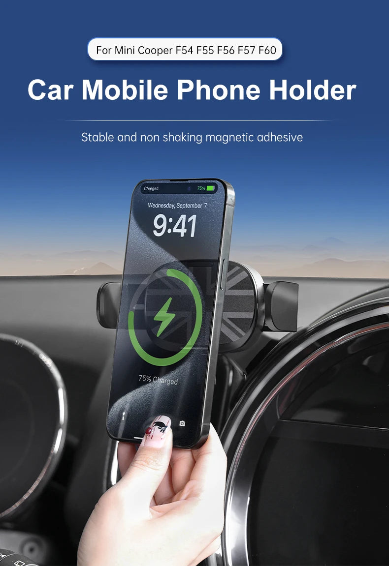 Car Phone Holder Wireless Charger For Mini Cooper F56 F55 F54 F60 F57 2014-2023 Central Control Mobile Phone Bracket Accessories