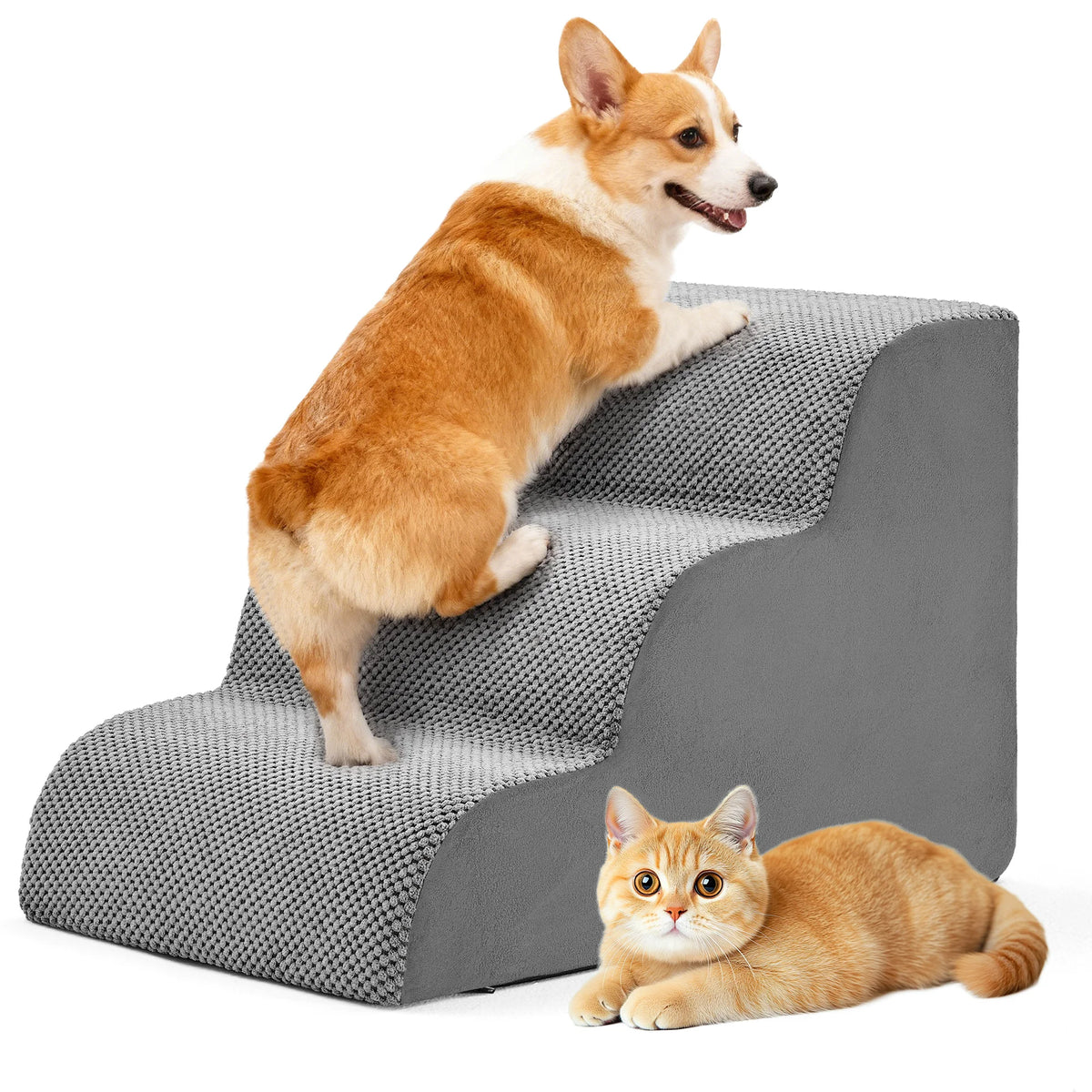 JHK 3-5 Step High-Density Foam Dog Stairs Ramp for