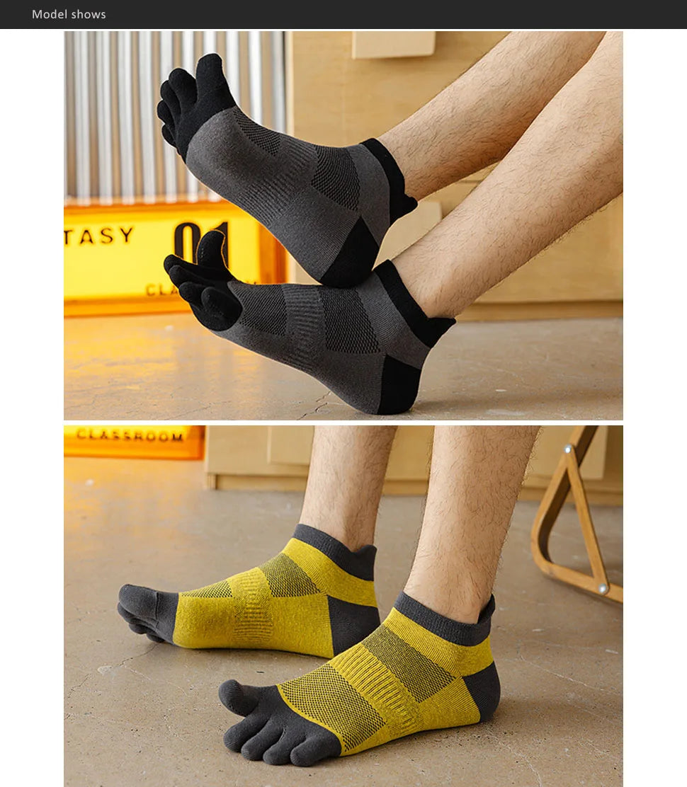 5 Pairs Mans Five Finger Socks Cotton Ankle Mesh Compression Soft Elastic Endurable Breathable Sweat-Absorbing Toe Sport Socks