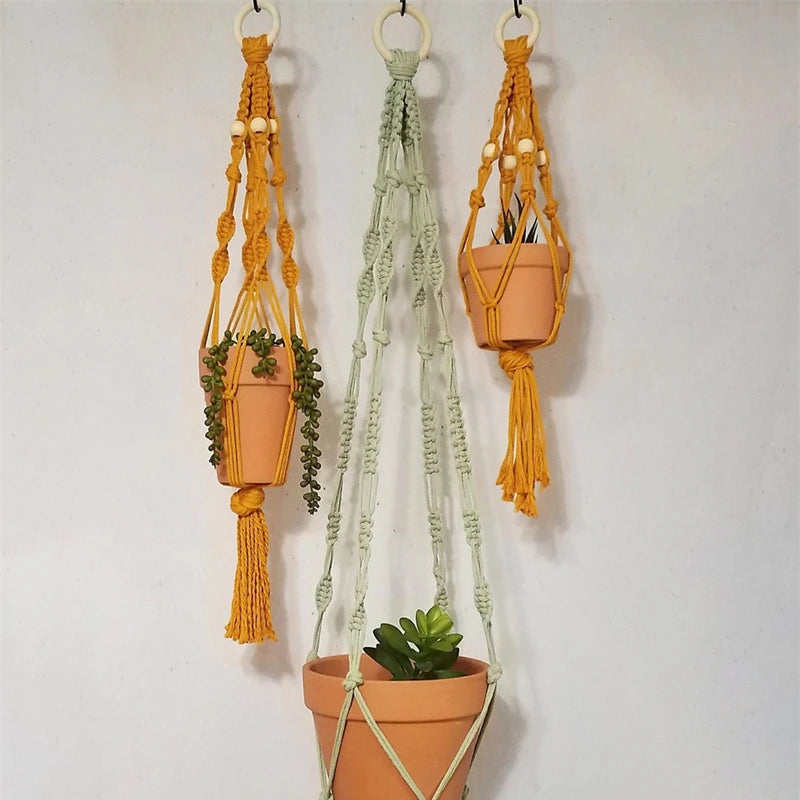 Colourful Boho Macrame Plant Holder Hand Woven 100% Cotton Flower Pot Hanger Hanging Basket For Indoor Plants Bonsai Home Decor