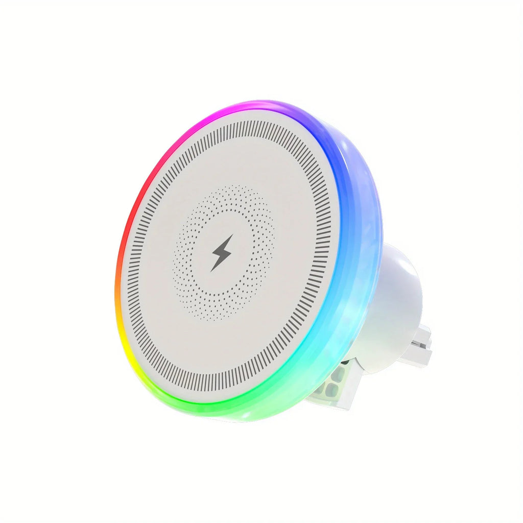 Car Magnetic Wireless Charger Air Vent Bracket Clip Phone Holder Stand RGB Light For iPhone 16 15 14 13 12 Pro Max Fast Charging