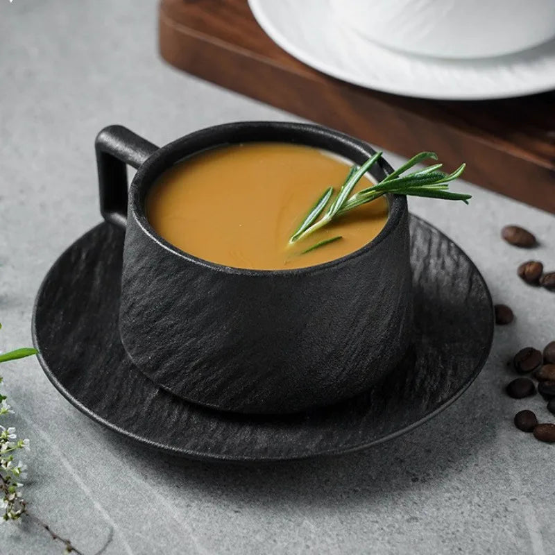 250ML Japanese Style Rock Sand Ceramic Coffee Cup Set Exquisite Afternoon Flower Tea Mug Hotel High-end Restaurant Coffee Cup