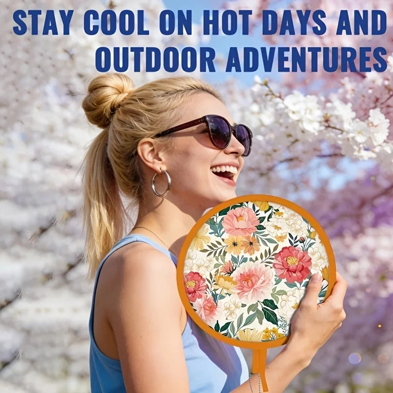 1pc Summer handheld folding fan, suitable for both men and women, round foldable hand fan, suitable for summer travel, outdoor s