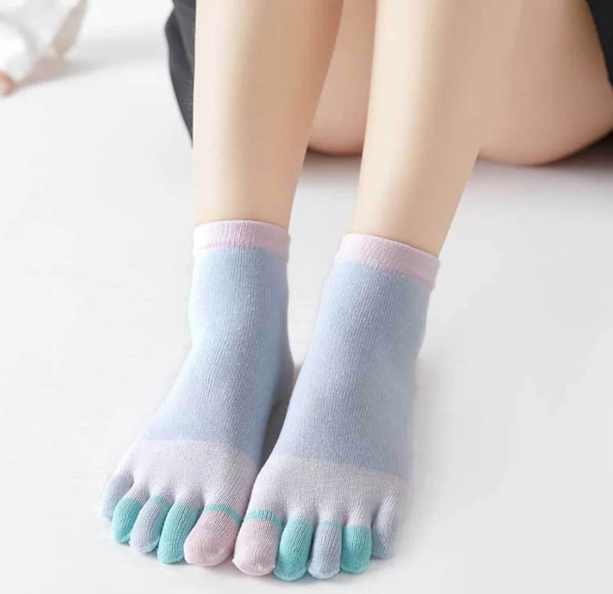 1/5Pairs Women Sports Toe Socks with Separate Fingers High Tube Five Finger Cotton Crew Socks Yoga High Quality