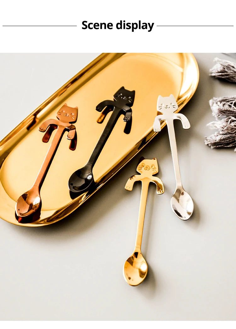 4pcs/set Stainless Steel Mini Cat Kitten Design Stainless Steel Coffee/Tea/Dessert/Drink/Mixing/Milkshake Spoon Flatware Gadgets