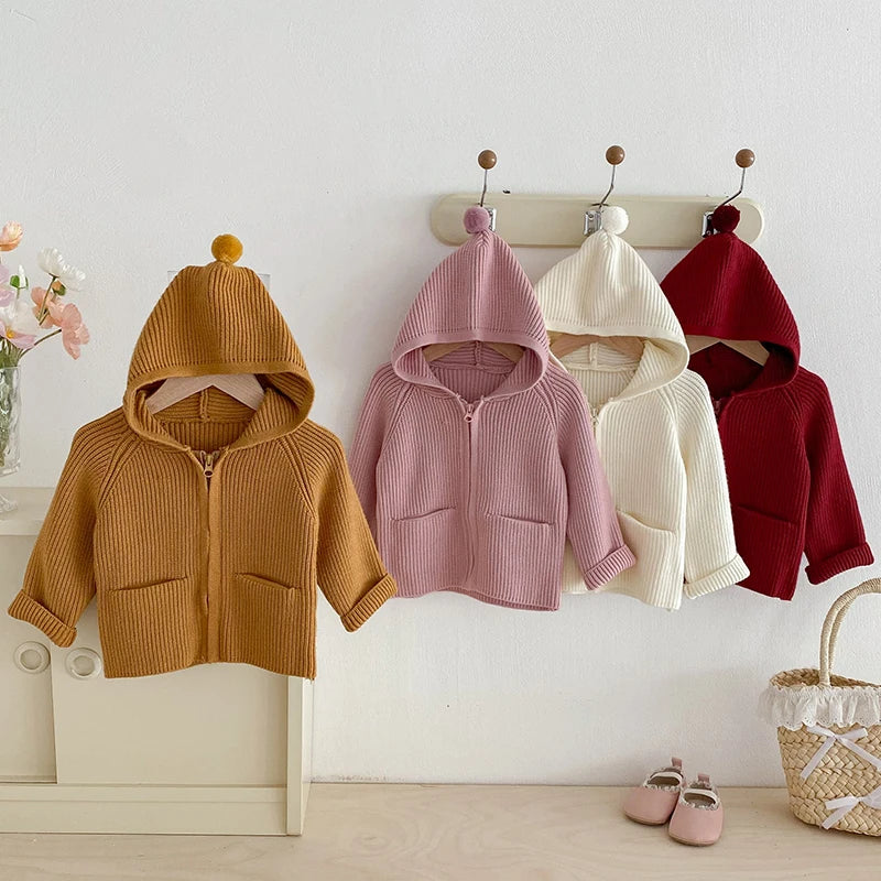 Autumn Baby Girls Hoodie Jacket Kids Sweater Long Sleeve Knitted Cardigan T-Shirt Children Tops Zipper Sweatshirt Child Coat