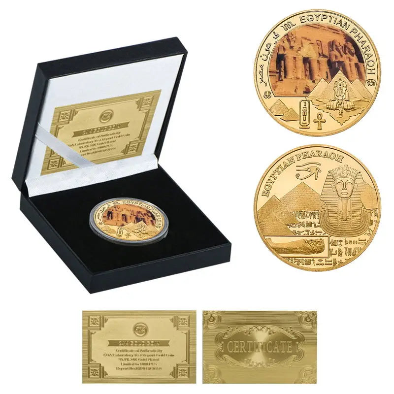 Egyptian Pharaoh Gold Plated Commemorative Coin Egypt Challenge Coin Art Craft Souvenir Business Gift for Collection Home Decor
