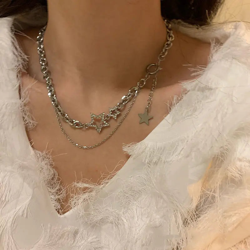 Y2K Star Zircon Pendant Necklace for Women Luxury Sweet Cool Girl