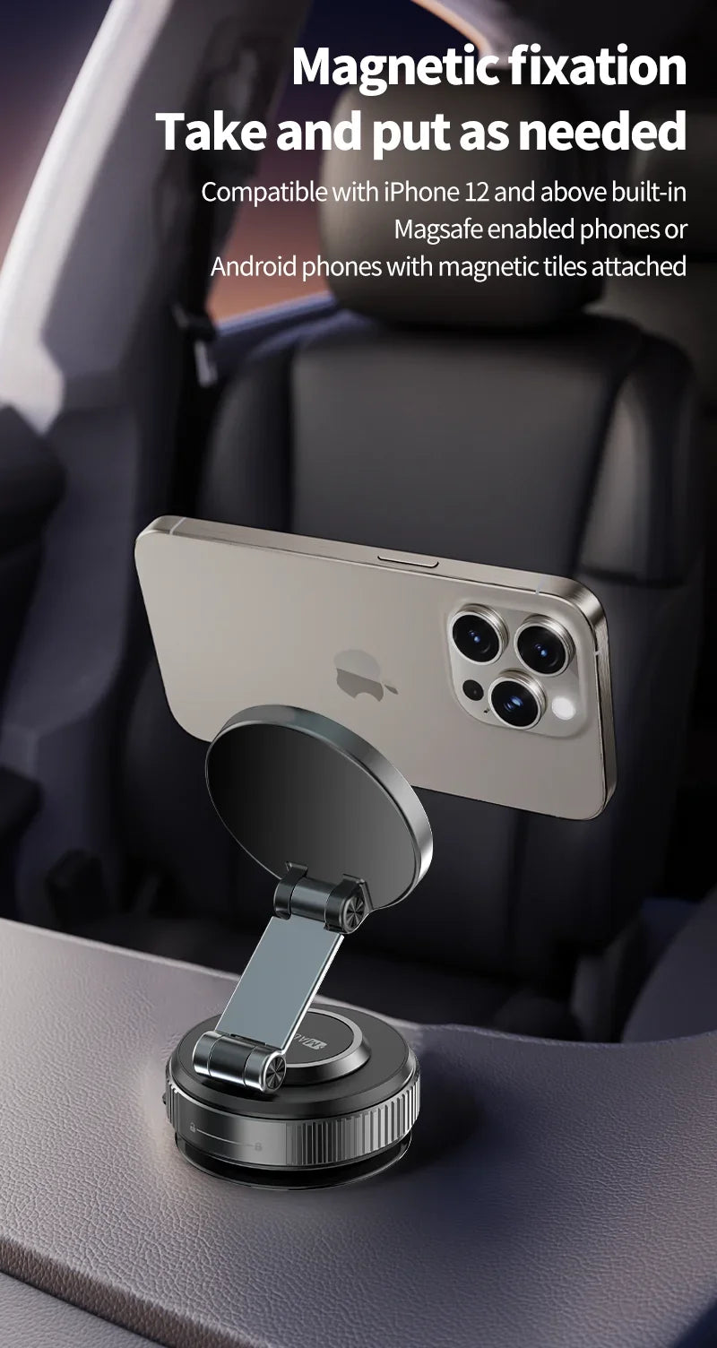 Magnetic Wireless Charger Holder Vacuum Phone Stand for Magsafe iPhone 16-12 Pro Max 360° Adjustable Suction Cup Car Dashboard