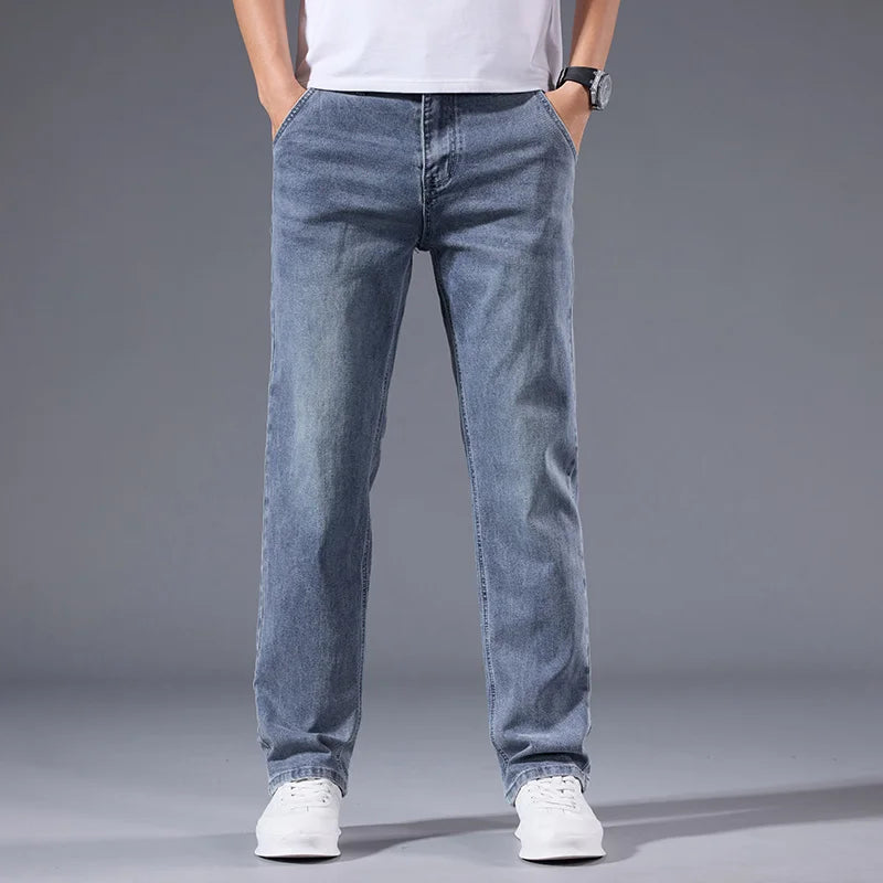 Men's Winter Fleece Thicken Lightweight Business Straight Leg Jeans