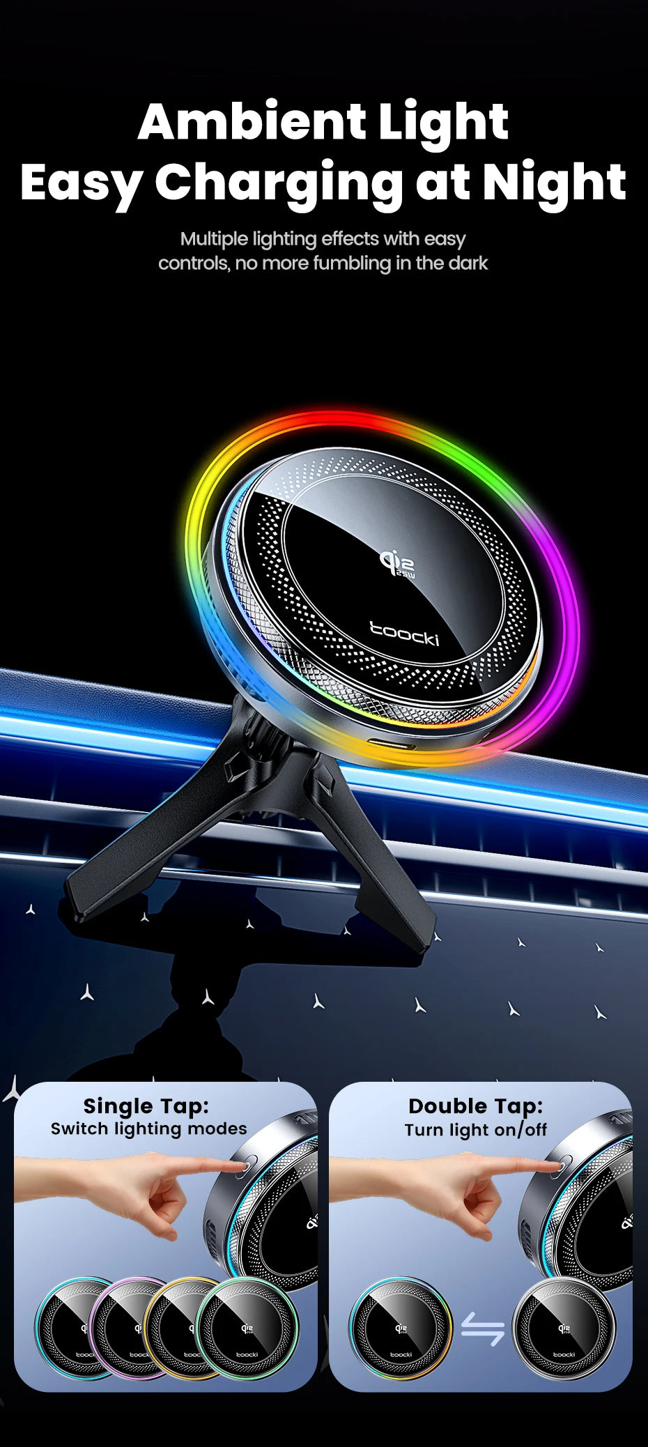 Toocki Qi2.2 25W Car Wireless Charger Phone Holder Stand TEC Cooling for iPhone 17 16 15 Pro Max Smasung S26 S25 Magsafe Charger