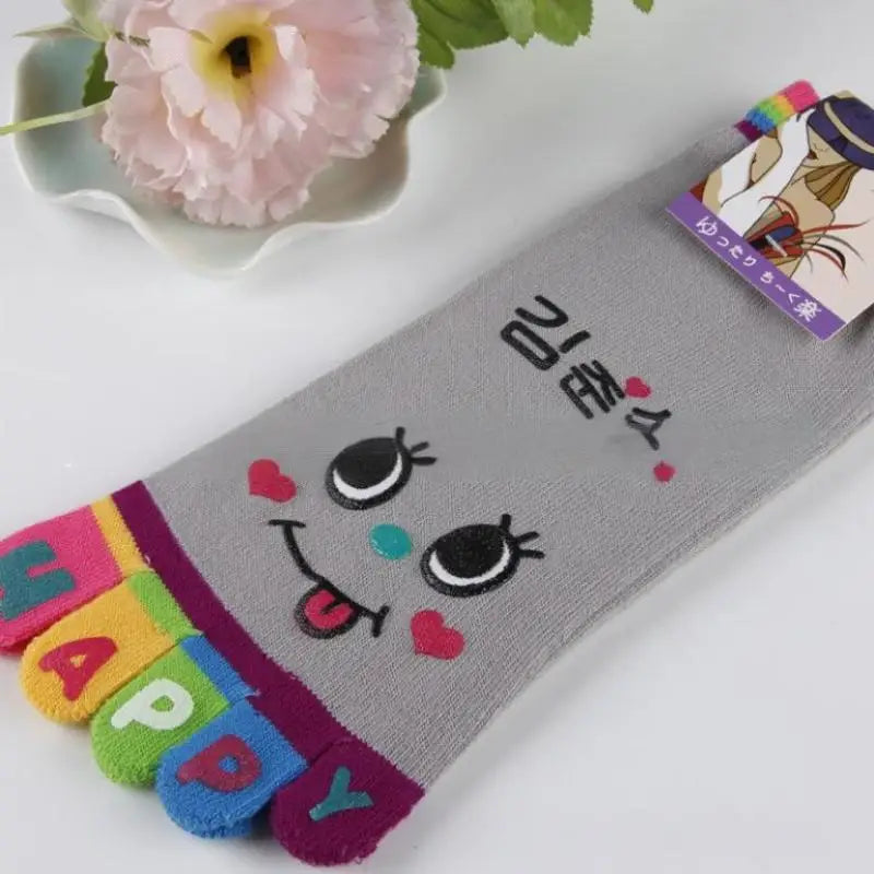 NEW Cute Cartoon Five-toed Crew Finger Socks, Breathable Short Cotton Socks for Casual Wear, Novelty Toe Socks with Funny Design