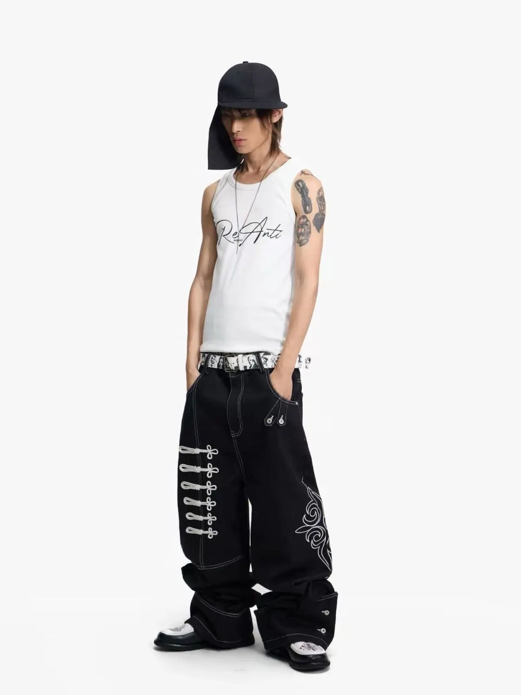 Men's Button Decoration Y2K Jeans Punk Style Pants High Waist Wide